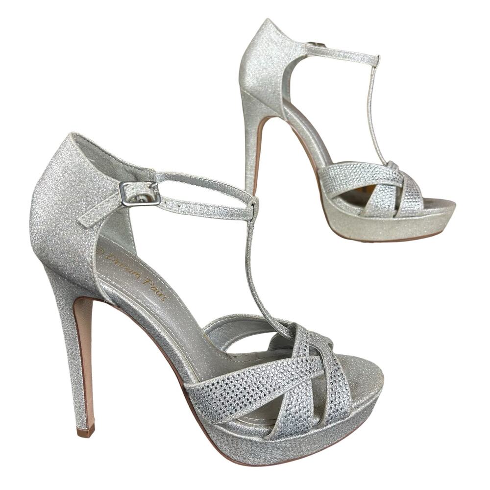 Dream Pairs Pumps Women Size 7.5 Silver Glitter T Bar Strappy Stiletto Platforms